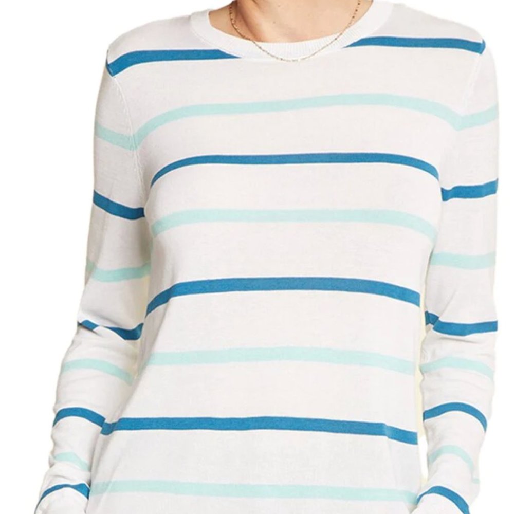 NYDJ Striped Silk-Cotton Blend Sweater S